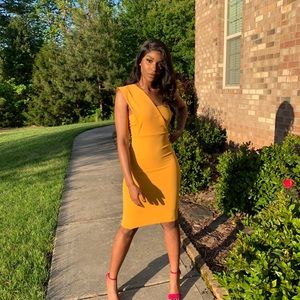 Golden Yellow One Sided MIDI Dress
